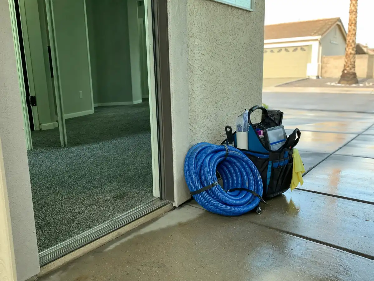 Freshly cleaned carpet with the furniture back in place — completed job in West Hills, CA
