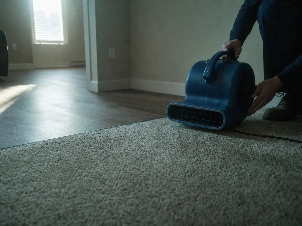 carpet cleaning technician on the job in West Hills, CA